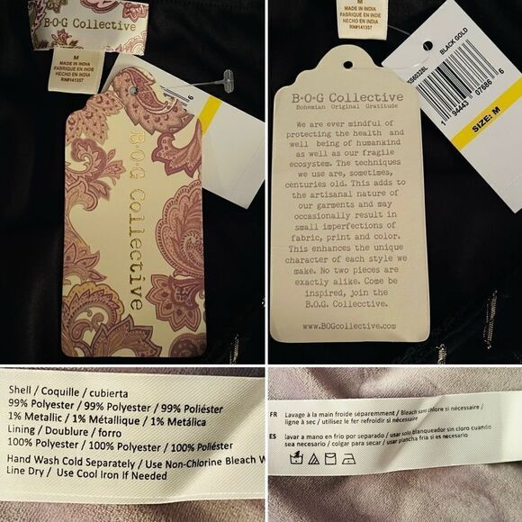 BAND OF GYPSIES Gold Metallic Flocked Overlay Midi Skirt Black M NWT - Picture 10 of 11